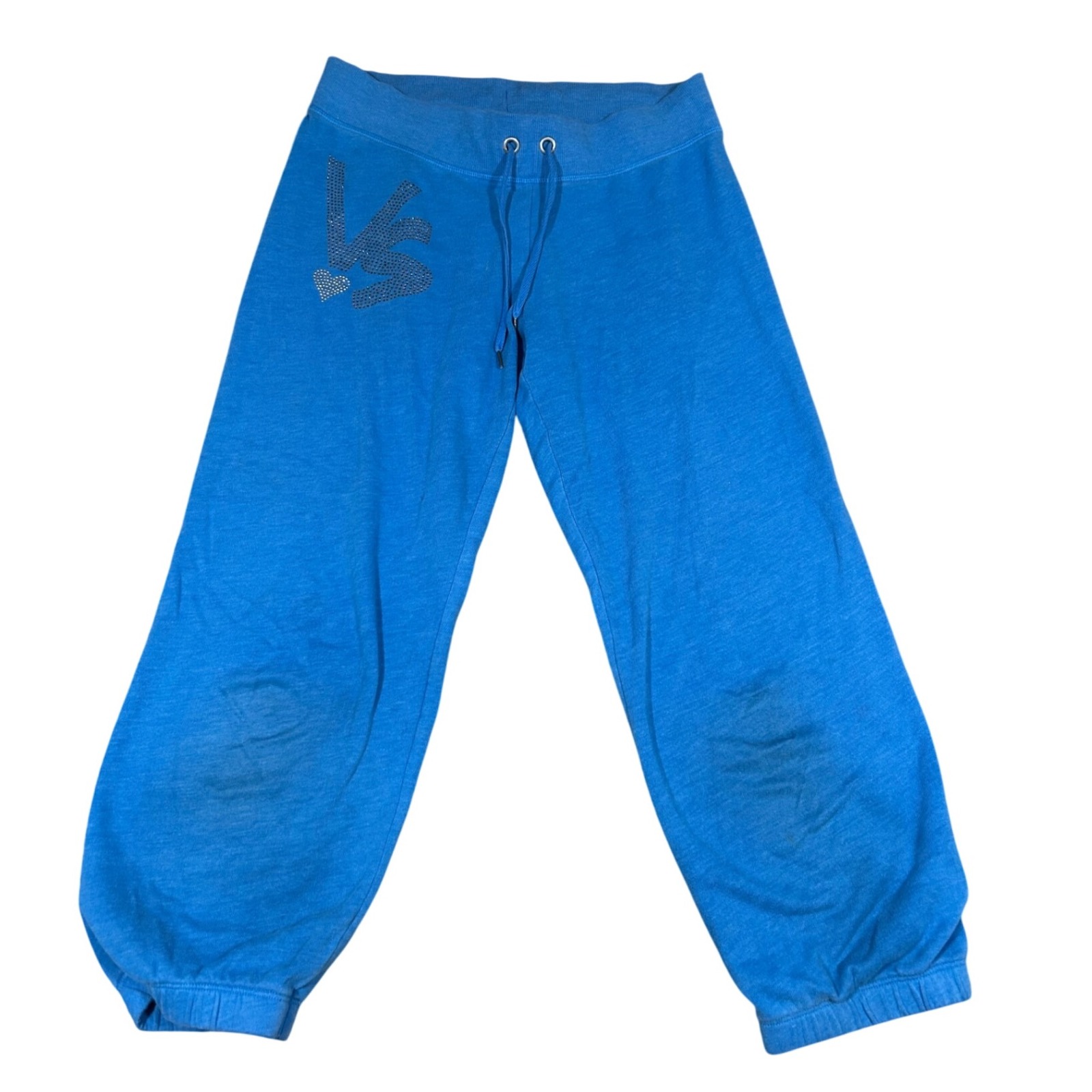 Y2k Victoria's Secret Capri Sweatpants Xs Blue Rhinestone Bling Vs Heart
